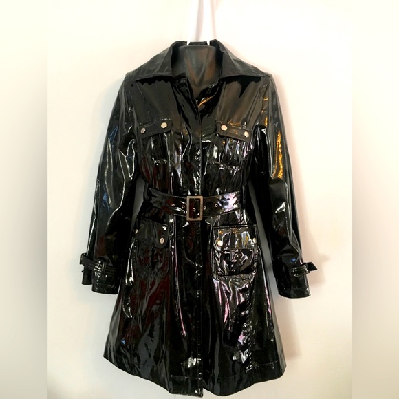 George Simonton Jackets & Blazers - Black Patent Leather Trench Coat